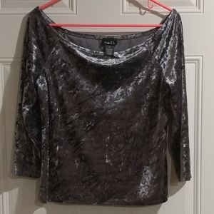Gray velvet look 3/4 sleeve crop top NWOT